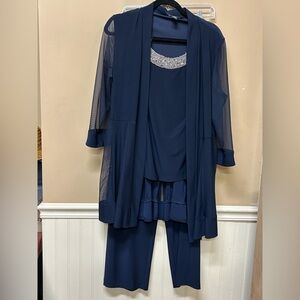 R&M Richards Navy 2 Piece Beaded Mesh Sheer Formal Outfit Set Size 14